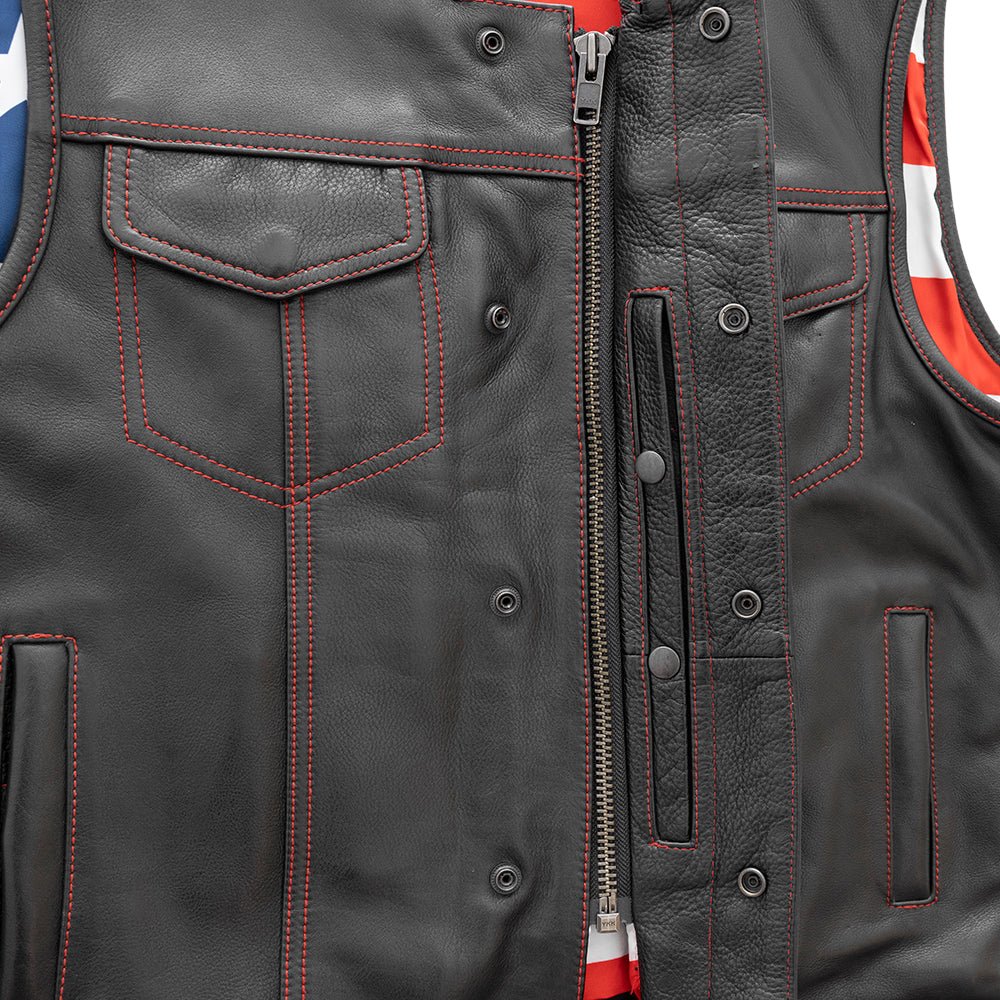 Born Free Men's Leather Motorcycle Leather Vest - Red Stitch Men's Leather Vest Vests