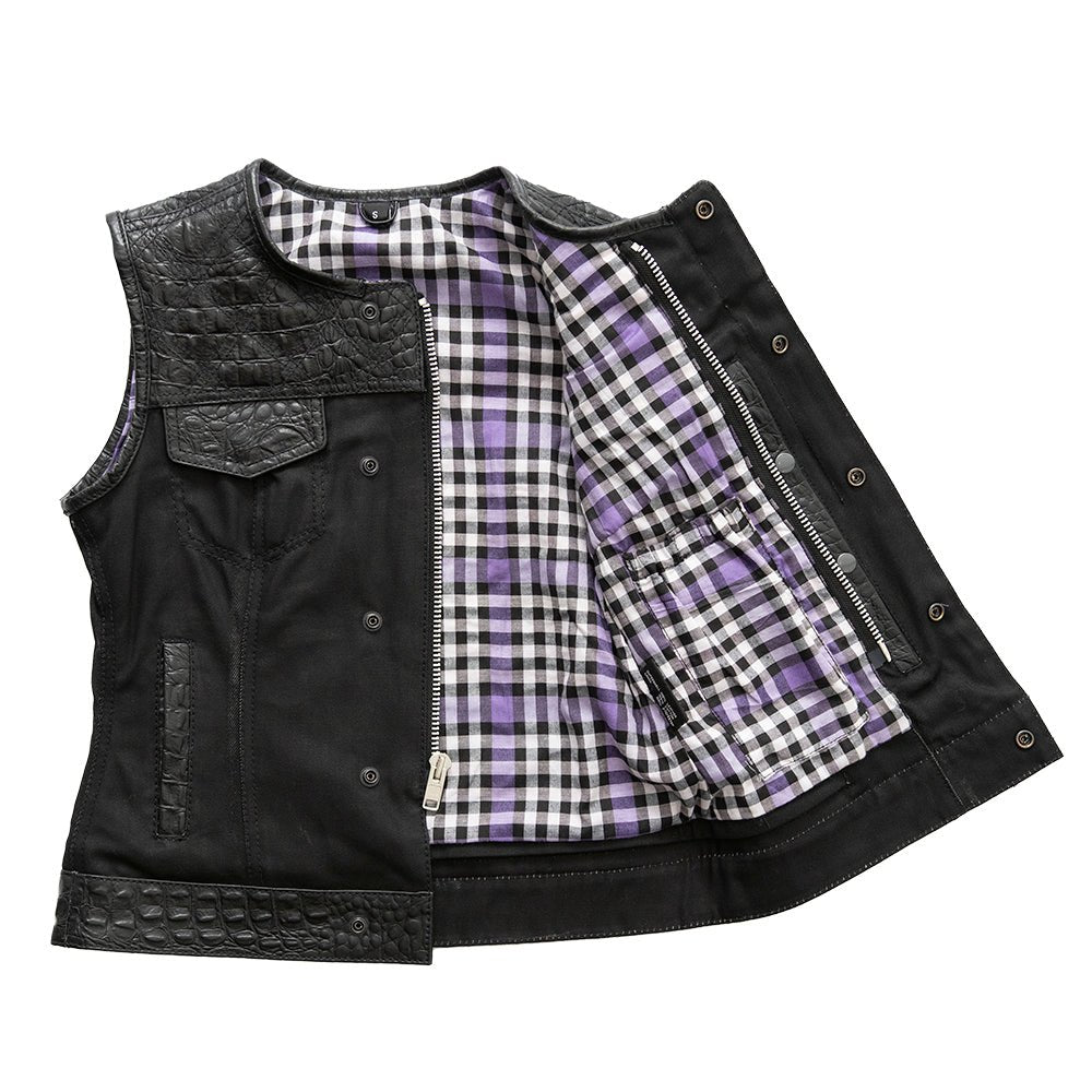Carter - Women's Club Style Leather/Canvas Vest - Limited Edition Factory Customs First Manufacturing Company