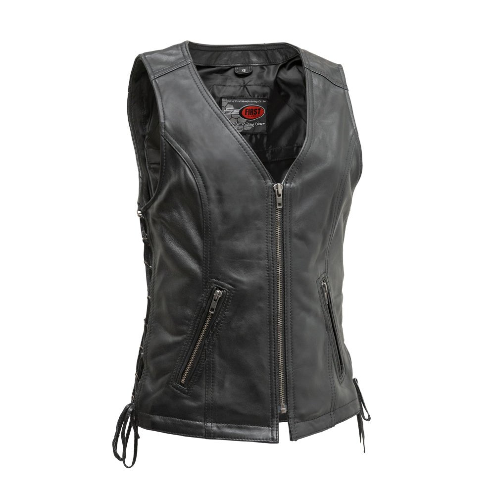 Cindy - Women's Motorcycle Sheepskin Vest Women's Leather Vest Vests Black XS
