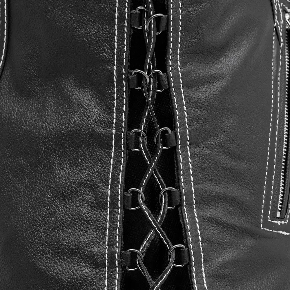 Cindy - Women's Motorcycle Leather Vest Black Women's Leather Vest Vests