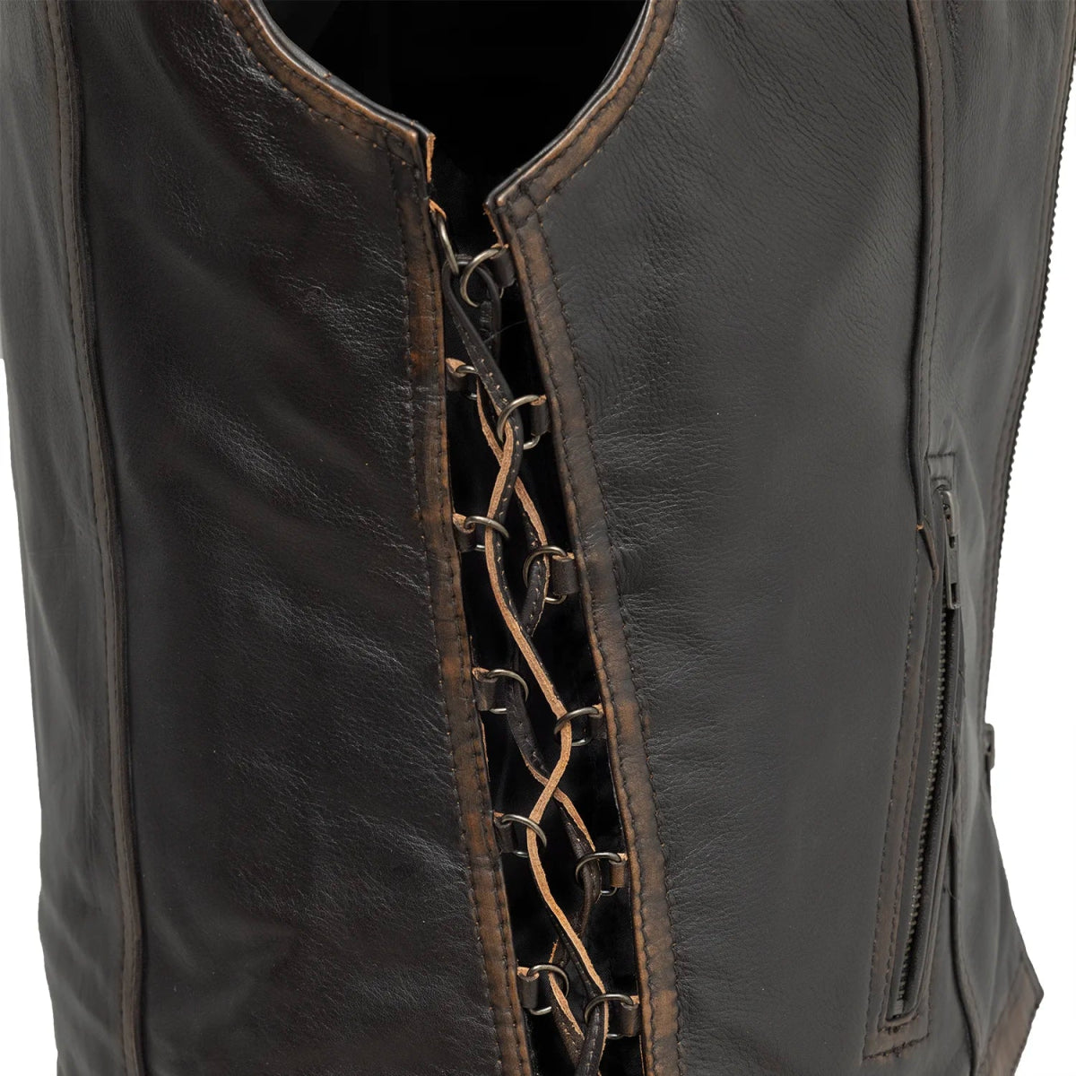 Cindy - Women's Motorcycle Leather Vest Brown Beige Women's Leather Vest Vests