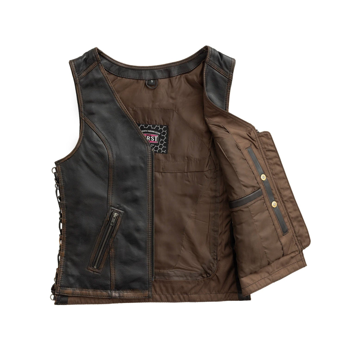 Cindy - Women's Motorcycle Leather Vest Brown Beige Women's Leather Vest Vests