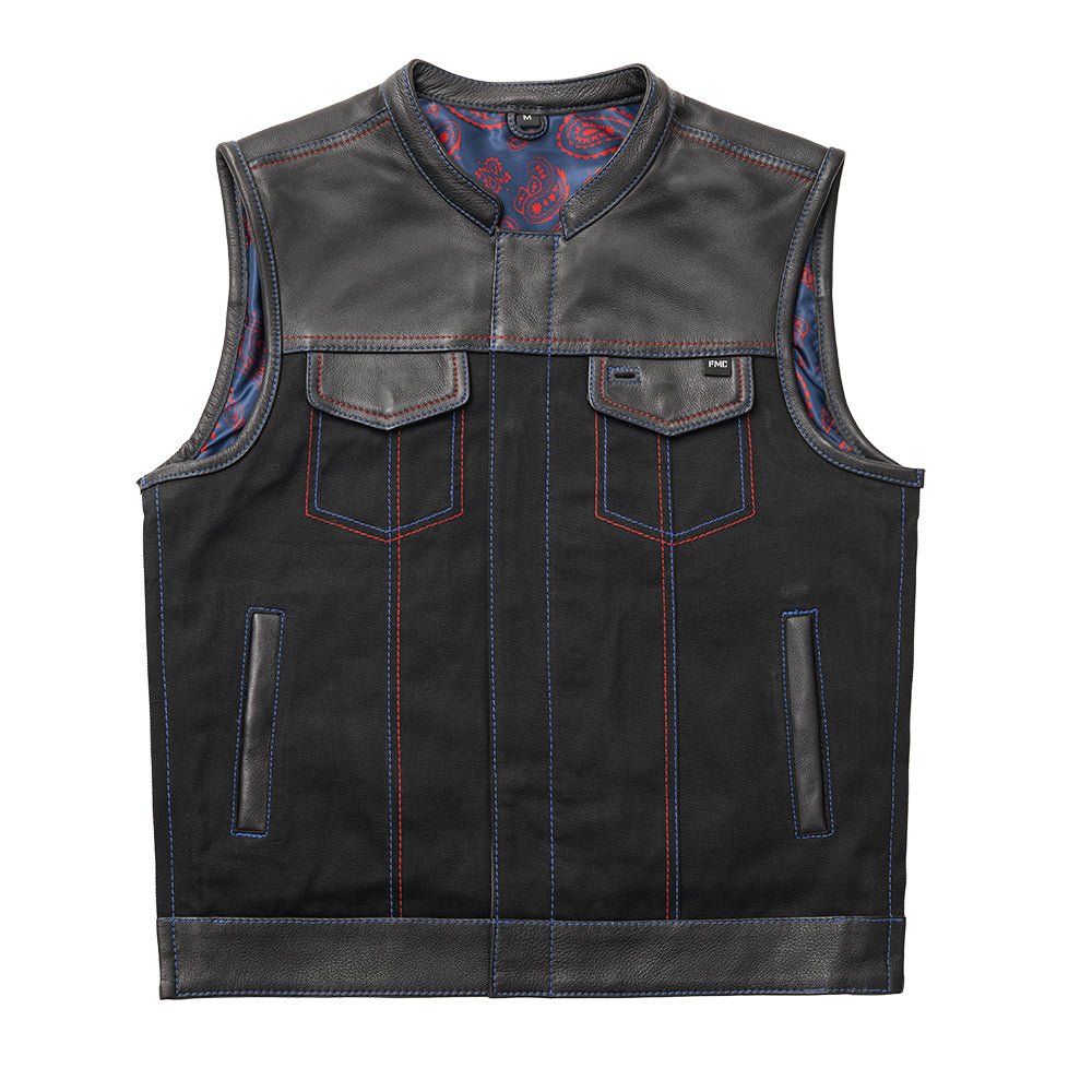 Colossus - Men's Leather/Twill Motorcycle Vest - Limited Edition Factory Customs First Manufacturing Company S