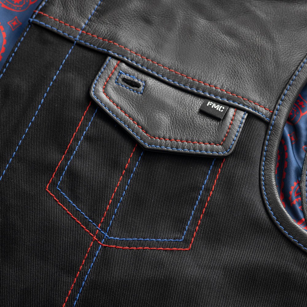 Colossus - Men's Leather/Twill Motorcycle Vest - Limited Edition Factory Customs First Manufacturing Company