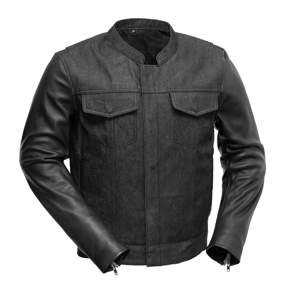 Moto Jacket Mens Denim Leather Jacket Black Classic Denim Style
