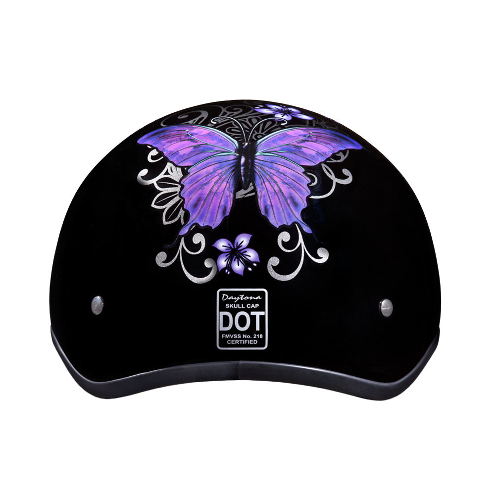 DOT Approved Daytona Motorcycle Half Face Helmet - Skull Cap Graphics for Men & Women, Scooters, ATVs, UTVs & Choppers - W/ Butterfly DAYTONA SKULL CAP - GRAPHICS Daytona Helmets