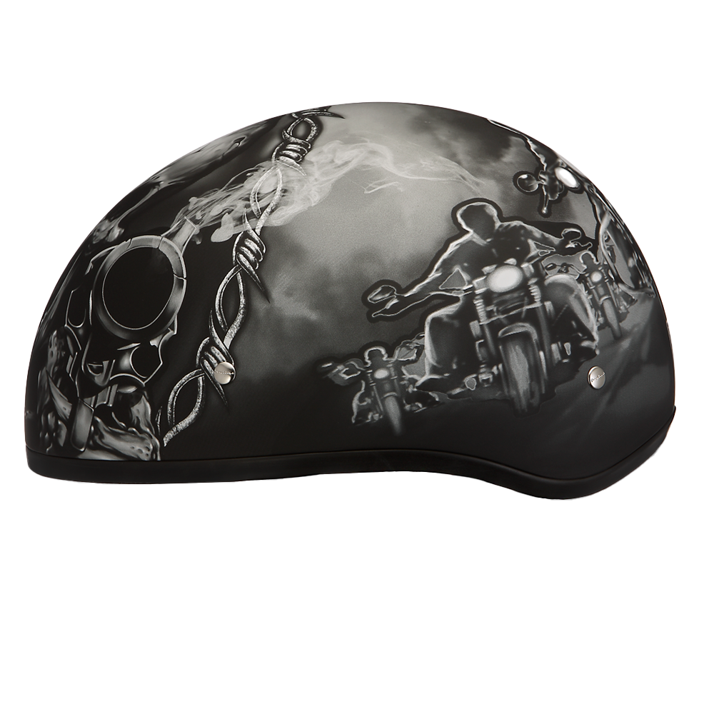 DOT Approved Daytona Motorcycle Half Face Helmet - Skull Cap Graphics for Men & Women, Scooters, ATVs, UTVs & Choppers - W/ Guns DAYTONA SKULL CAP - GRAPHICS Daytona Helmets
