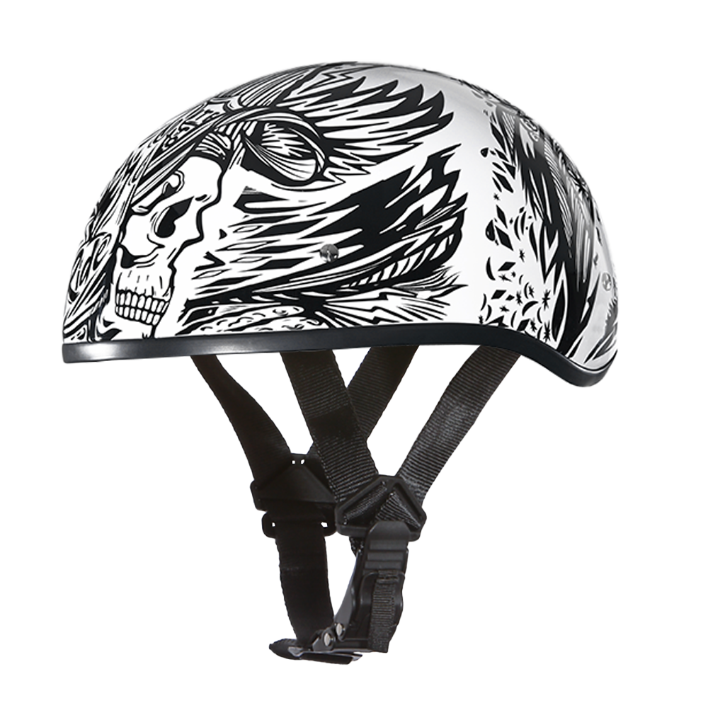 DOT Approved Daytona Motorcycle Half Face Helmet - Skull Cap Graphics for Men & Women, Scooters, ATVs, UTVs & Choppers - W/ Live Fast DAYTONA SKULL CAP - GRAPHICS Daytona Helmets