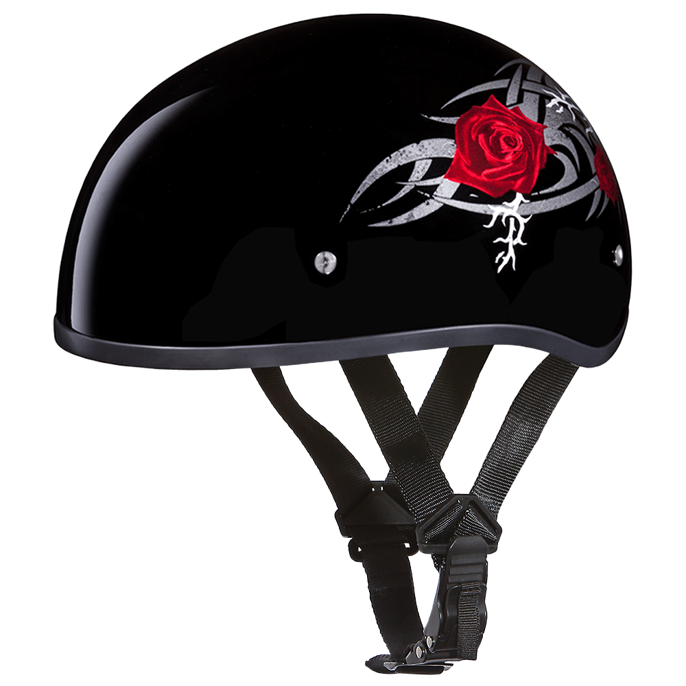 DOT Approved Daytona Motorcycle Half Face Helmet - Skull Cap Graphics for Men & Women, Scooters, ATVs, UTVs & Choppers - W/ Rose DAYTONA SKULL CAP - GRAPHICS Daytona Helmets