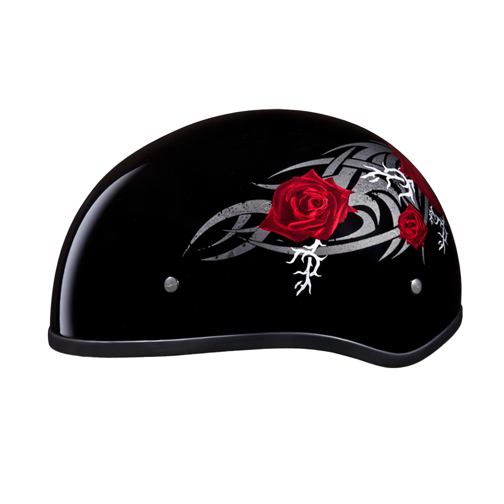DOT Approved Daytona Motorcycle Half Face Helmet - Skull Cap Graphics for Men & Women, Scooters, ATVs, UTVs & Choppers - W/ Rose DAYTONA SKULL CAP - GRAPHICS Daytona Helmets