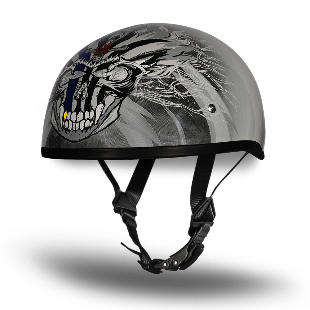 DOT Approved Daytona Motorcycle Half Face Helmet - Skull Cap Graphics for Men & Women, Scooters, ATVs, UTVs & Choppers - W/ Thunder DAYTONA SKULL CAP - GRAPHICS Daytona Helmets