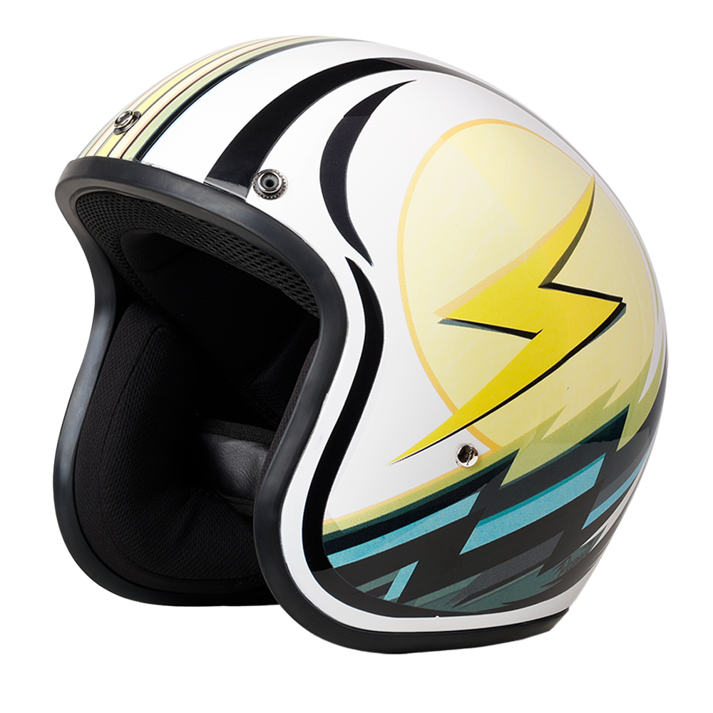 DOT Approved Daytona Cruiser Open Face Motorcycle Helmet - Men, Women & Youth - With Visor & Graphics - W/ Lightning CRUISER - GRAPHICS Daytona Helmets