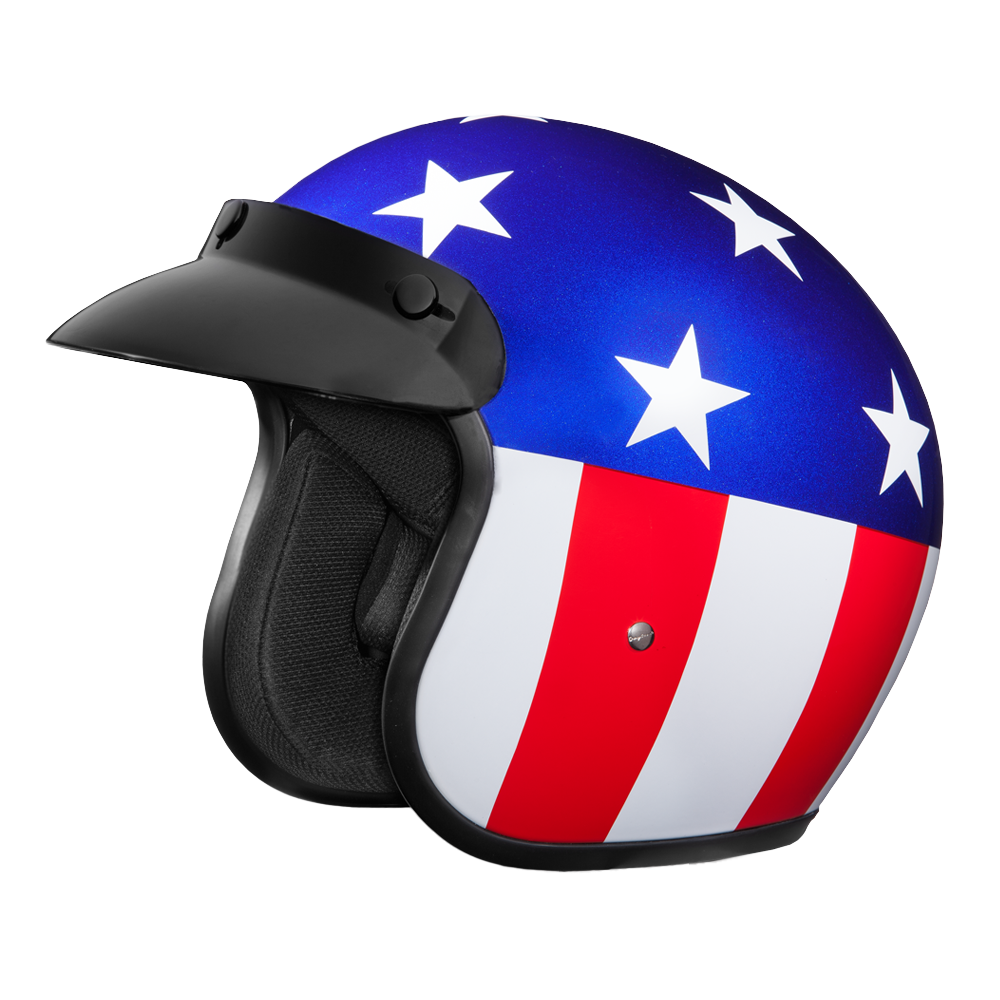 DOT Approved Daytona Cruiser Open Face Motorcycle Helmet - Men, Women & Youth - With Visor & Graphics - W/ Captain America CRUISER - GRAPHICS Daytona Helmets