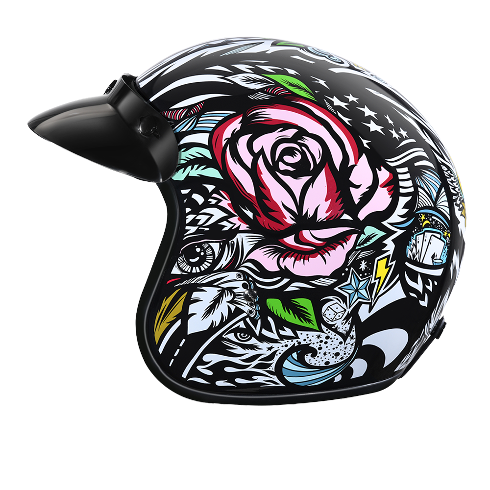 DOT Approved Daytona Cruiser Open Face Motorcycle Helmet - Men, Women & Youth - With Visor & Graphics - W/ Tribal CRUISER - GRAPHICS Daytona Helmets