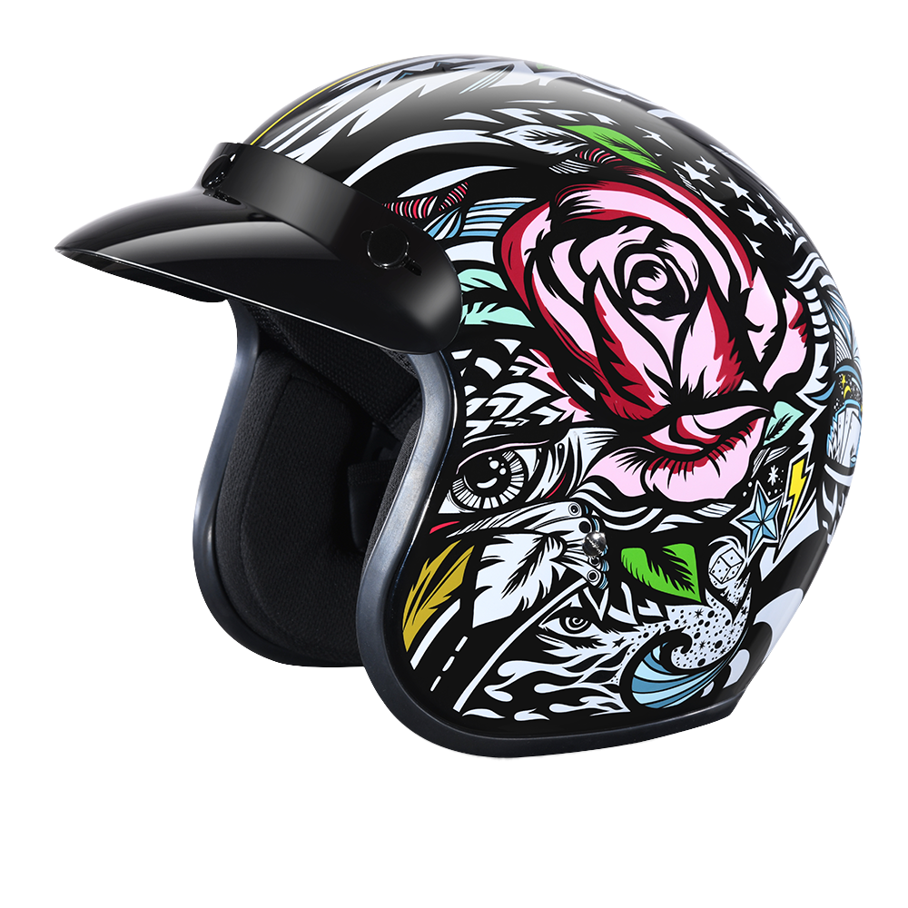 DOT Approved Daytona Cruiser Open Face Motorcycle Helmet - Men, Women & Youth - With Visor & Graphics - W/ Tribal CRUISER - GRAPHICS Daytona Helmets