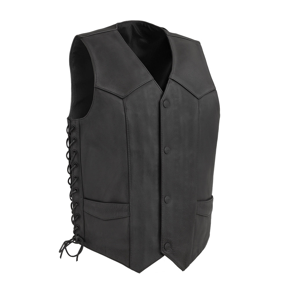 Deadwood Men's Motorcycle Western Style Leather Vest Men's Western Vest Vests Black S