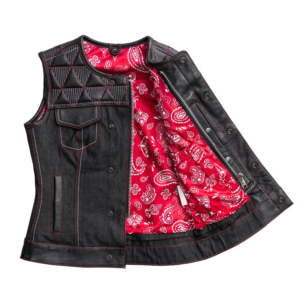 Delta Women's Club Style Motorcycle Leather/Denim Vest - Limited Edition Factory Customs First Manufacturing Company