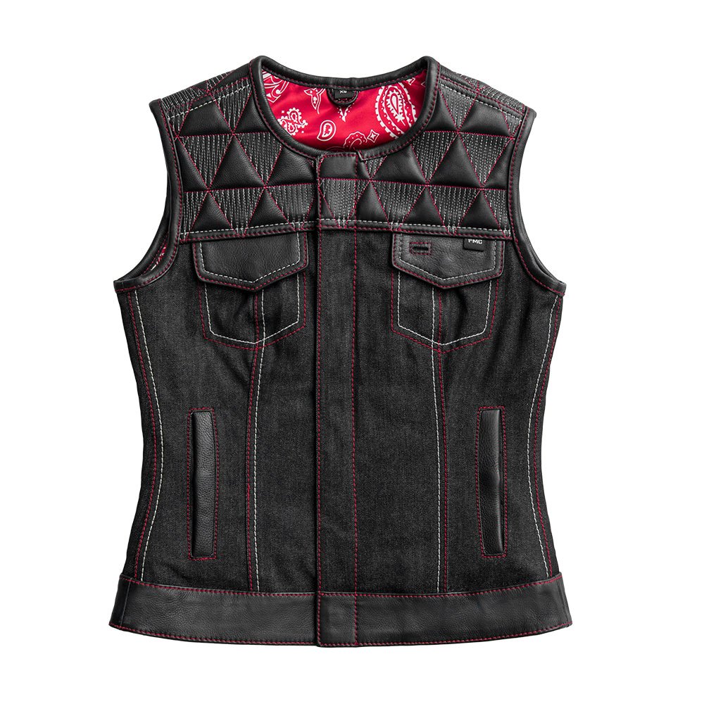 Delta Women's Club Style Motorcycle Leather/Denim Vest - Limited Edition Factory Customs First Manufacturing Company XS