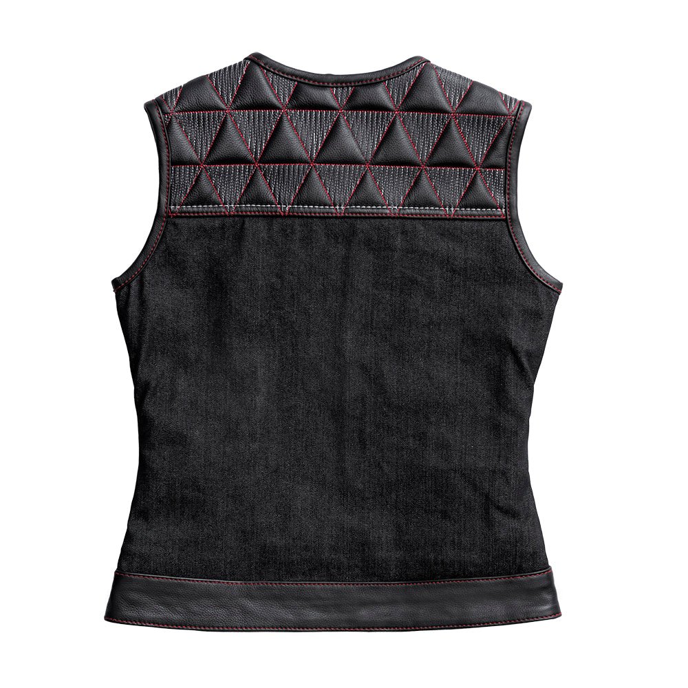 Delta Women's Club Style Motorcycle Leather/Denim Vest - Limited Edition Factory Customs First Manufacturing Company
