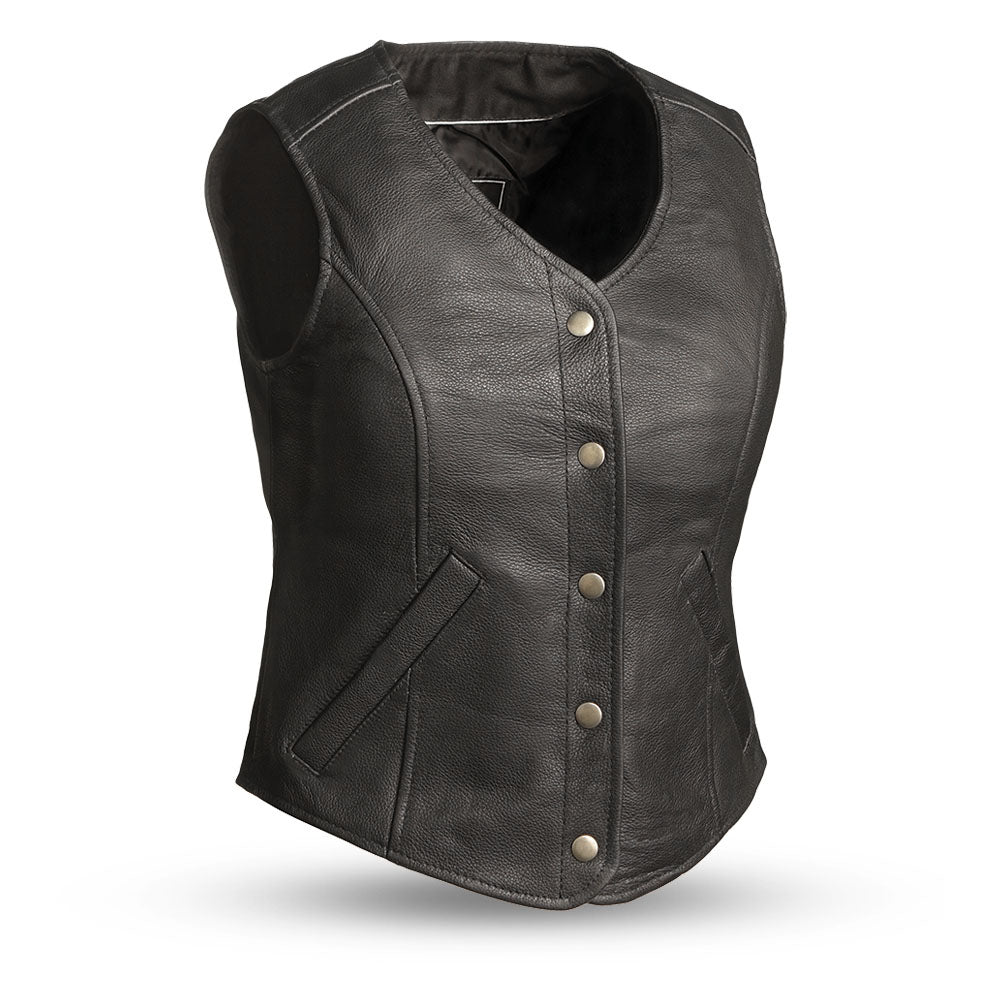 Derringer Women's Motorcycle Leather Vest Women's Leather Vest Vests Black XS