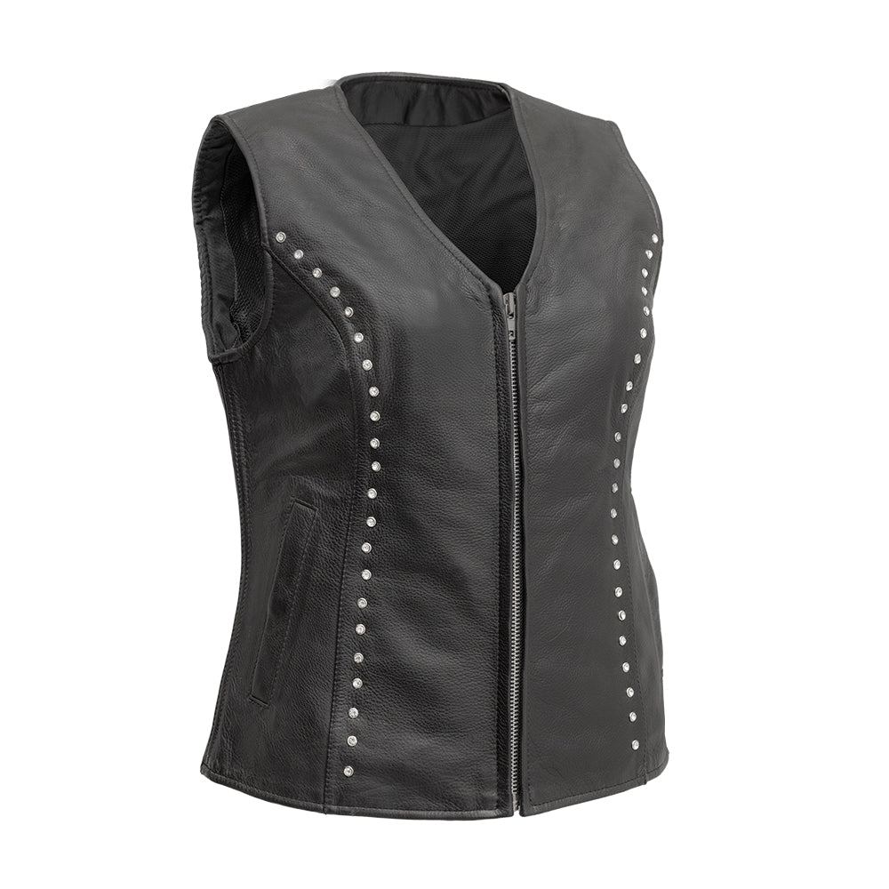 Diana - Women's Motorcycle Leather Vest Women's Leather Vest Vests Black XS