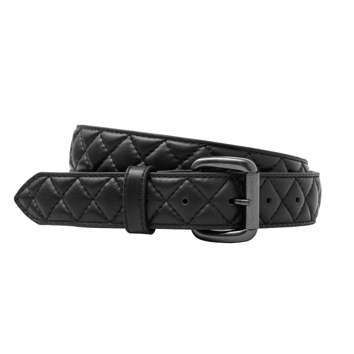 Diamond Quilted Leather Belt Belt Accessories Black 32