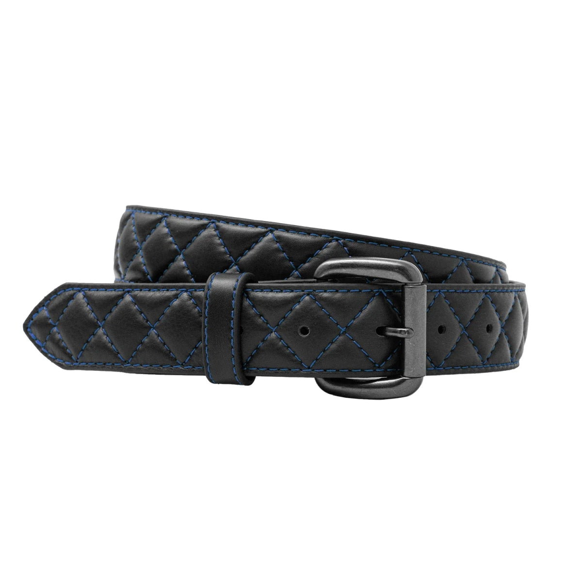 Diamond Quilted Leather Belt Belt Accessories Blue 32