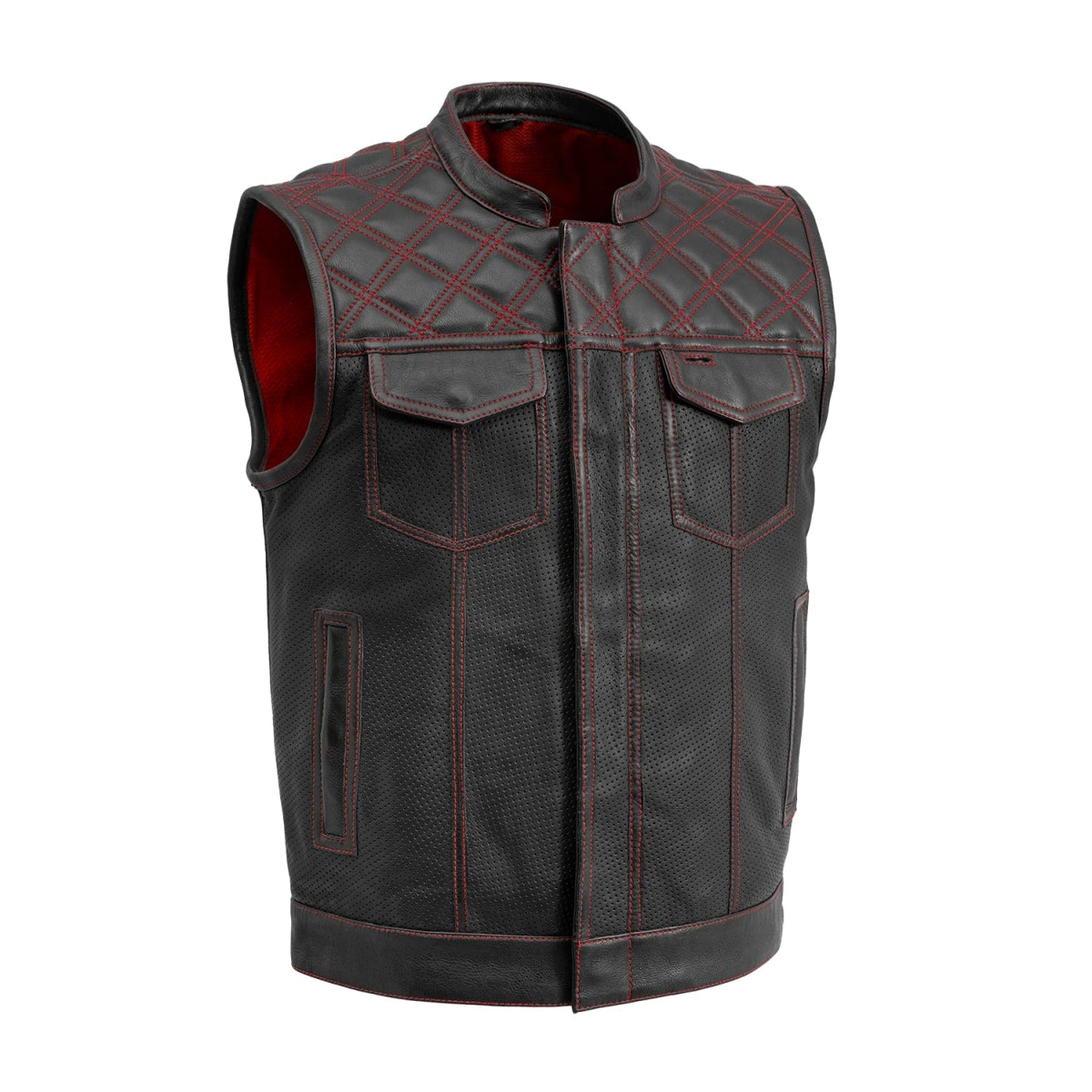 Downside Perforated Men's Motorcycle Leather Vest Men's Perforated Leather Vest Vests Red S