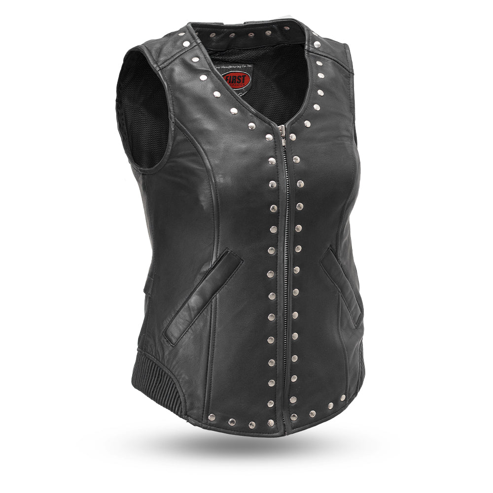 Empress Women's Motorcycle Leather Vest Women's Leather Vest Vests Black XS