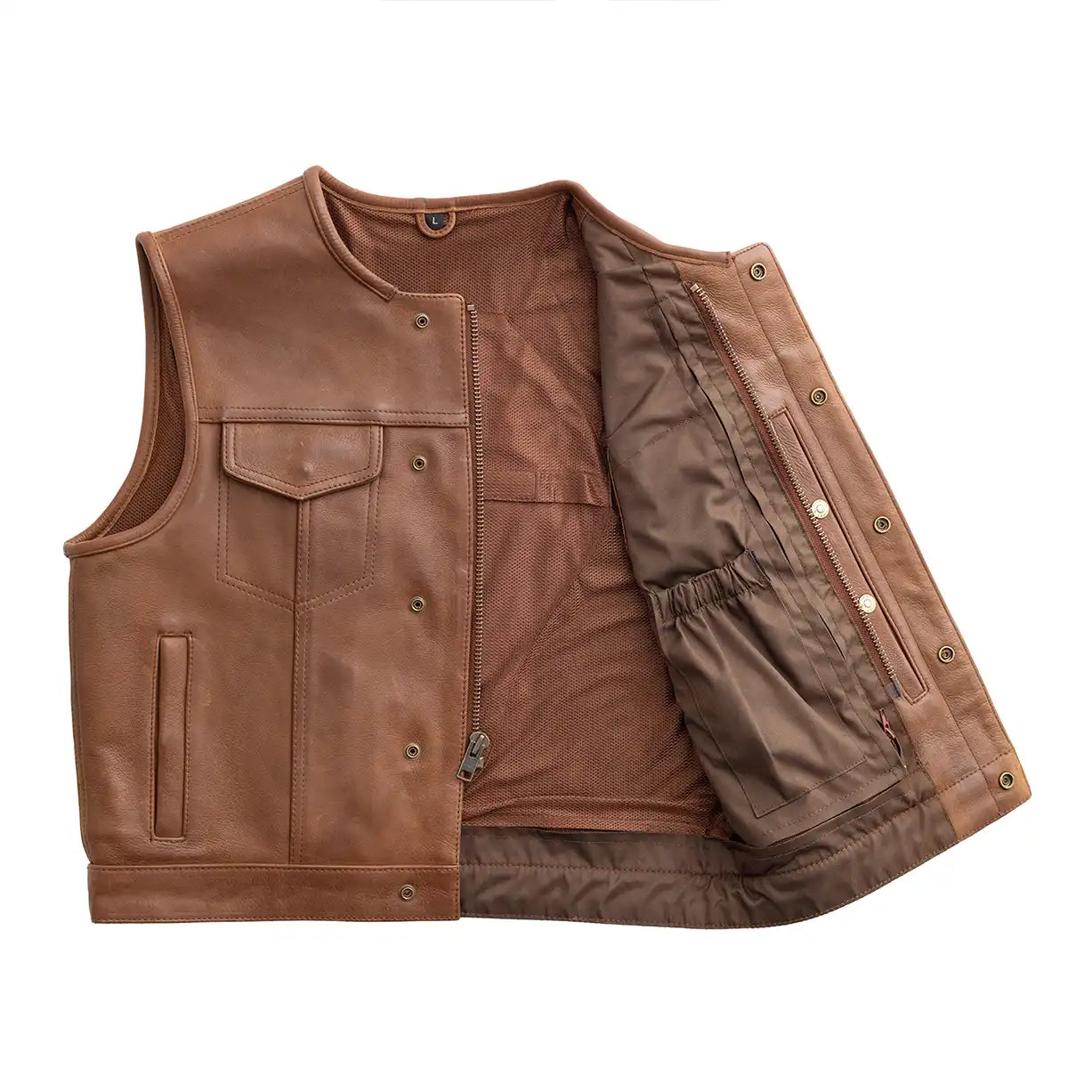 Lowside Men's Motorcycle Leather Vest Cognac Men's Leather Vest Vests