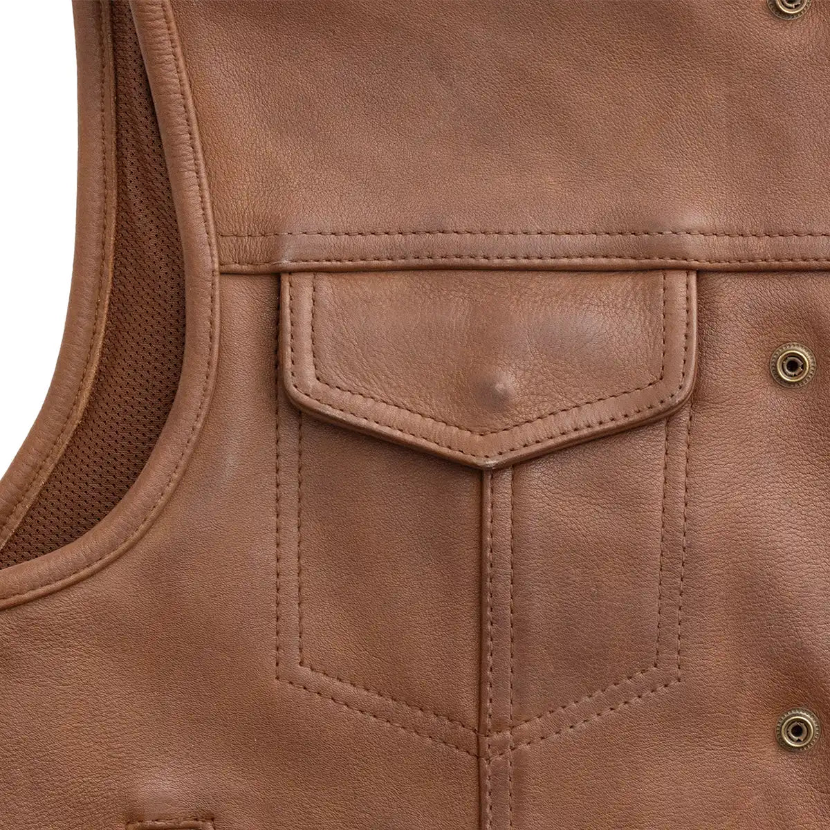 Lowside Men's Motorcycle Leather Vest Cognac Men's Leather Vest Vests