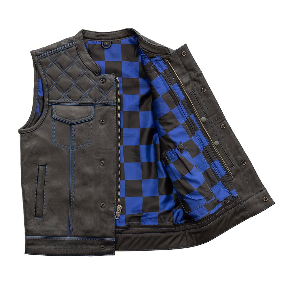 Finish Line - Blue Checker - Men's Motorcycle Leather Vest Men's Leather Vest Vests