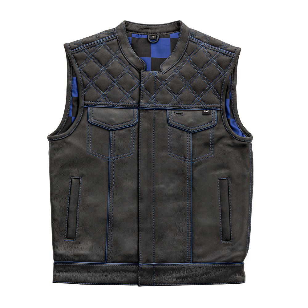 Finish Line - Blue Checker - Men's Motorcycle Leather Vest Men's Leather Vest Vests S