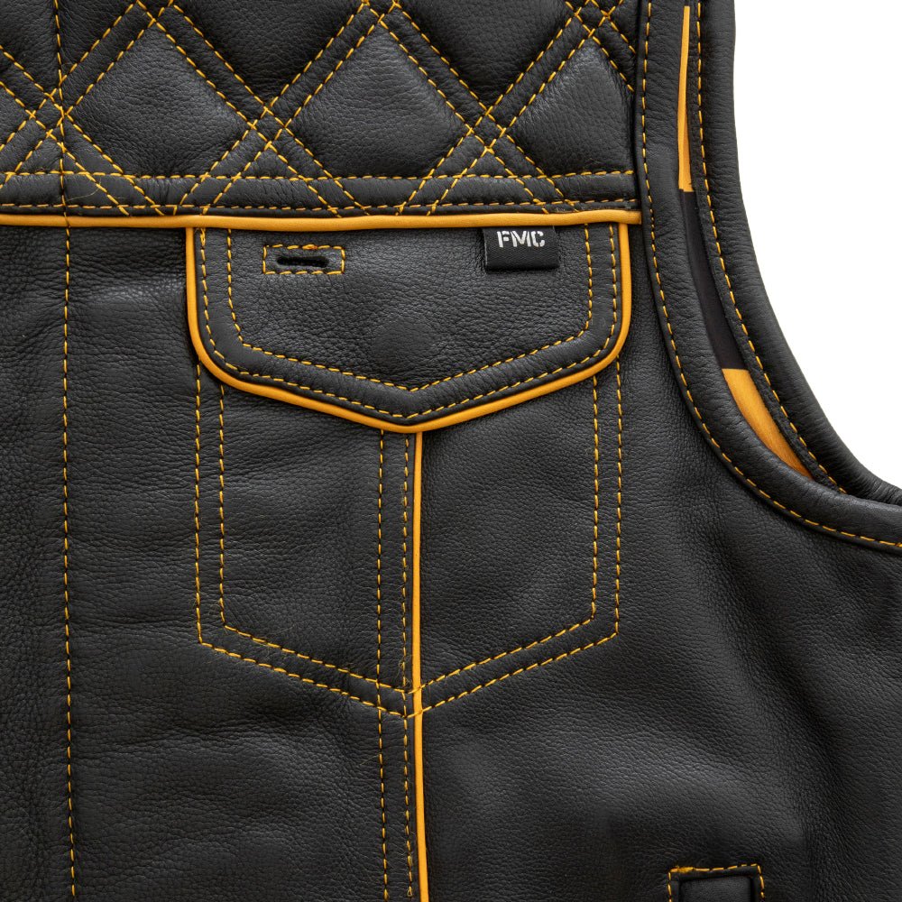 Finish Line - Gold Checker - Men's Motorcycle Leather Vest Men's Leather Vest Vests