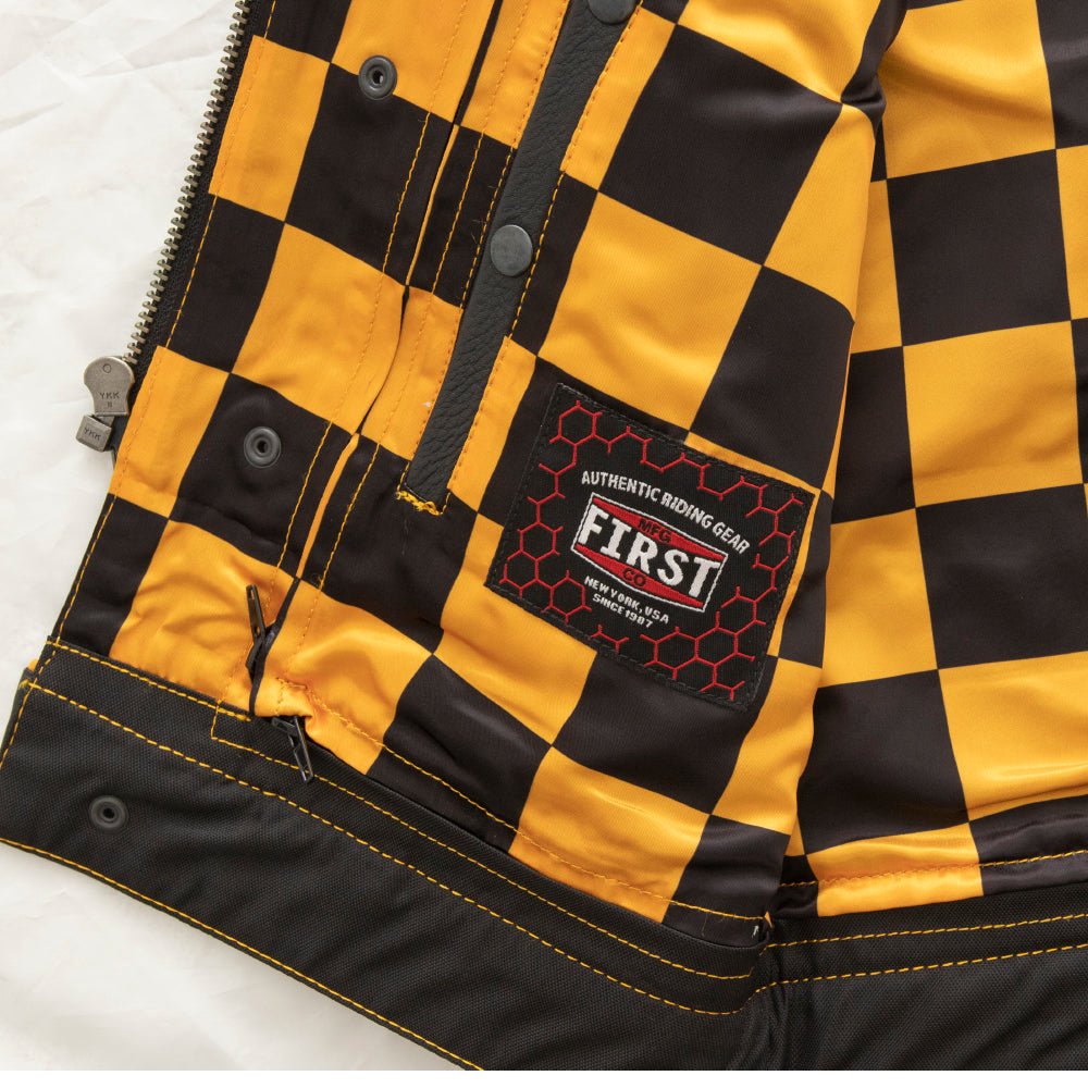 Finish Line - Gold Checker - Men's Motorcycle Leather Vest Men's Leather Vest Vests