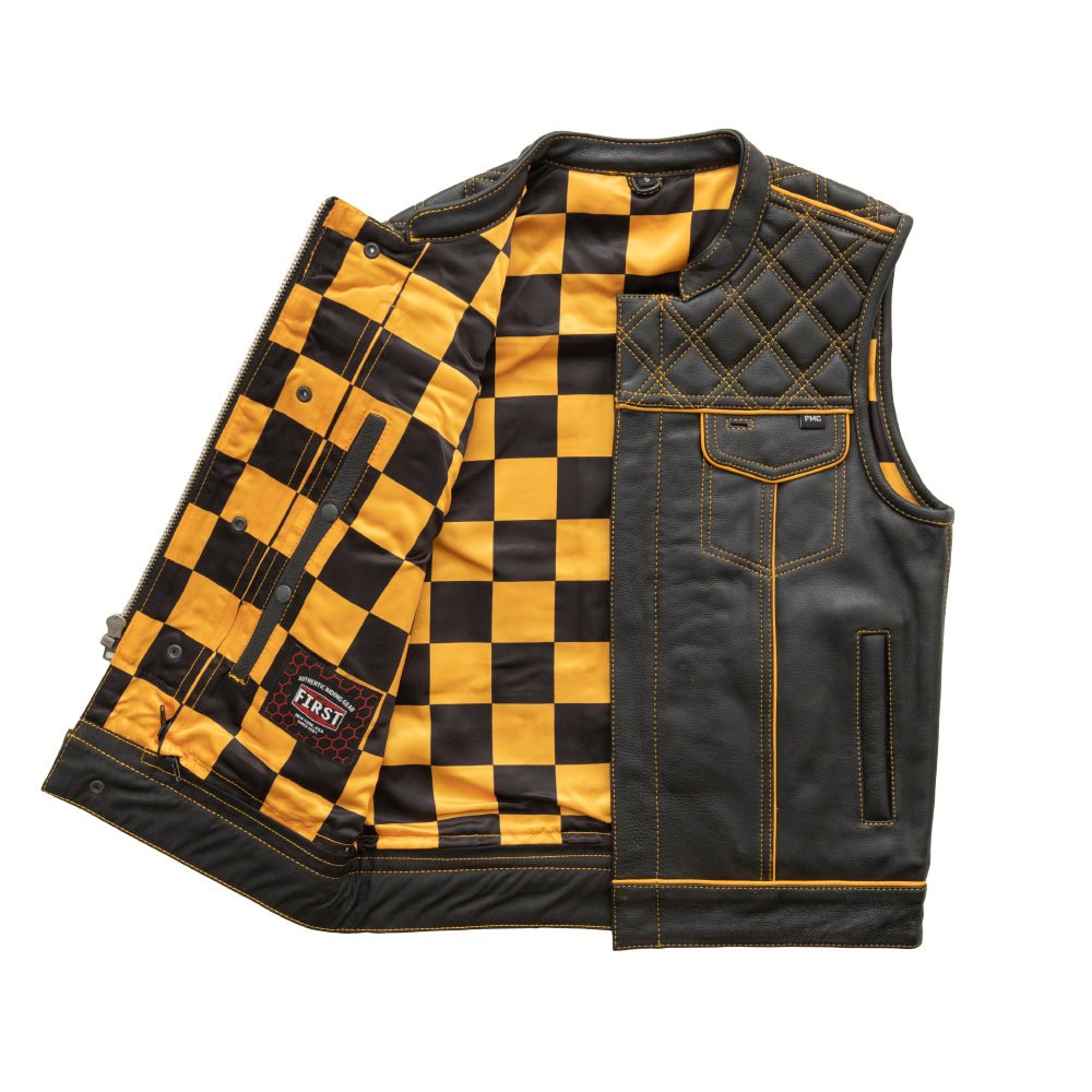 Finish Line - Gold Checker - Men's Motorcycle Leather Vest Men's Leather Vest Vests