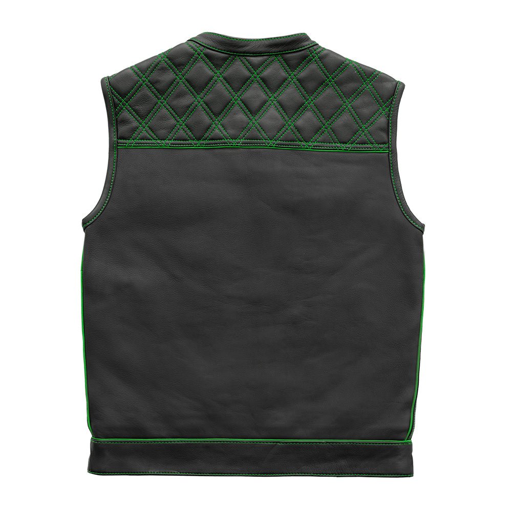 Finish Line - Green Checker - Men's Motorcycle Leather Vest Men's Leather Vest Vests