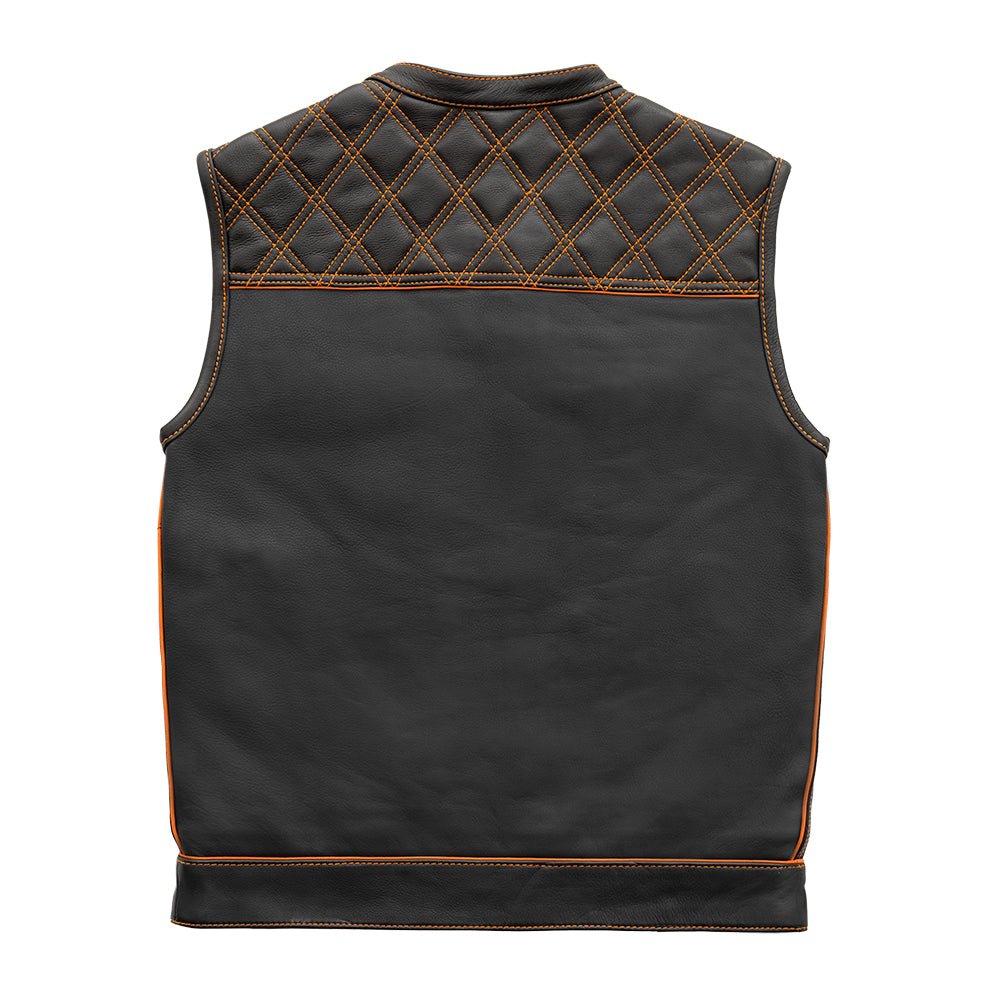 Finish Line - Orange Checker - Men's Motorcycle Leather Vest Men's Leather Vest Vests
