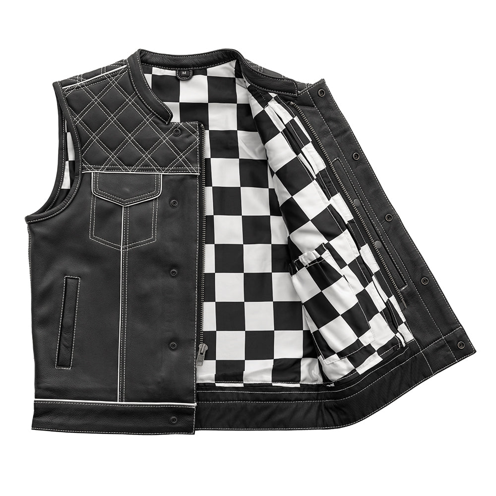 Finish Line - White Checker - Men's Motorcycle Leather Vest Men's Leather Vest Vests