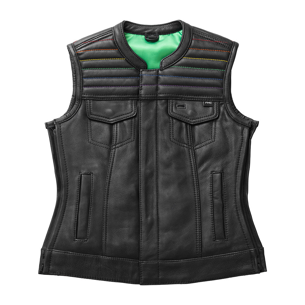 Garland Women's Club Style Motorcycle Leather Vest - Limited Edition Factory Customs First Manufacturing Company XS
