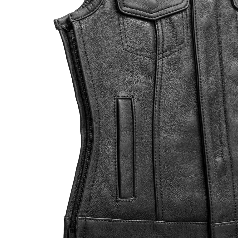 Garland Women's Club Style Motorcycle Leather Vest - Limited Edition Factory Customs First Manufacturing Company
