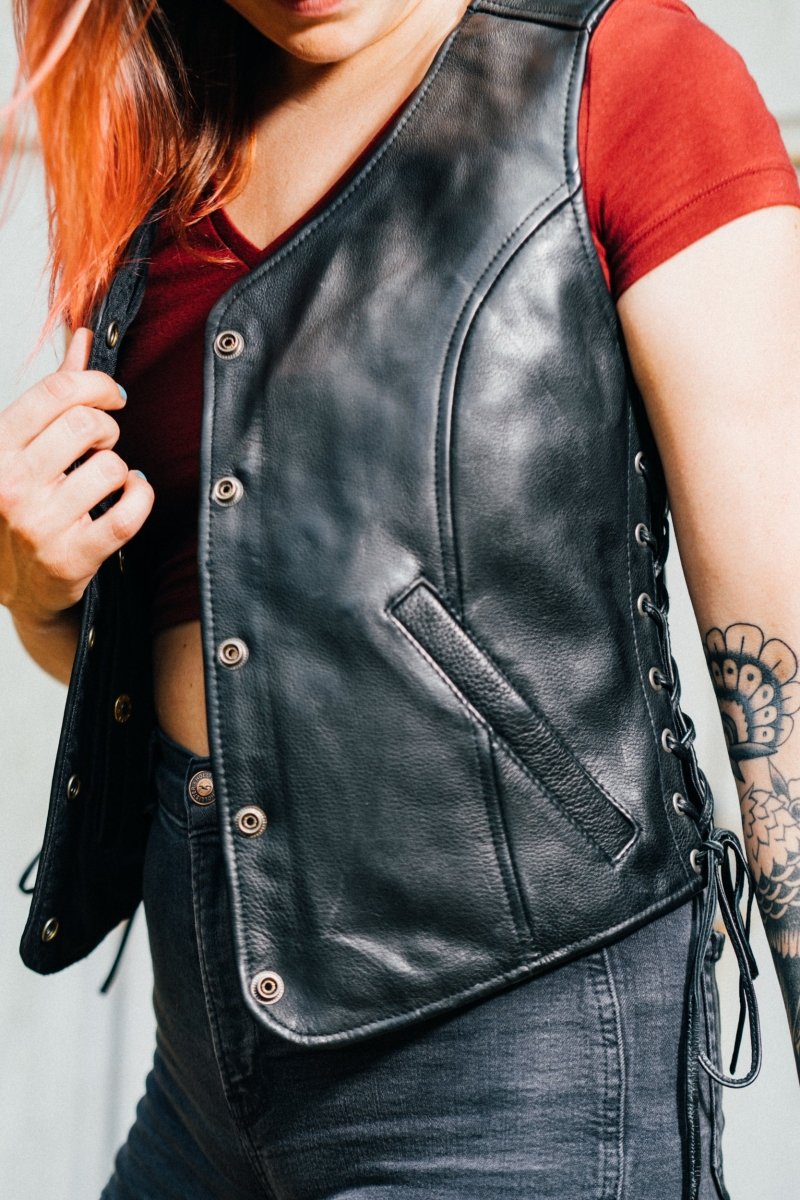 Honey Badger Women's Motorcycle Leather Vest Women's Leather Vest Vests
