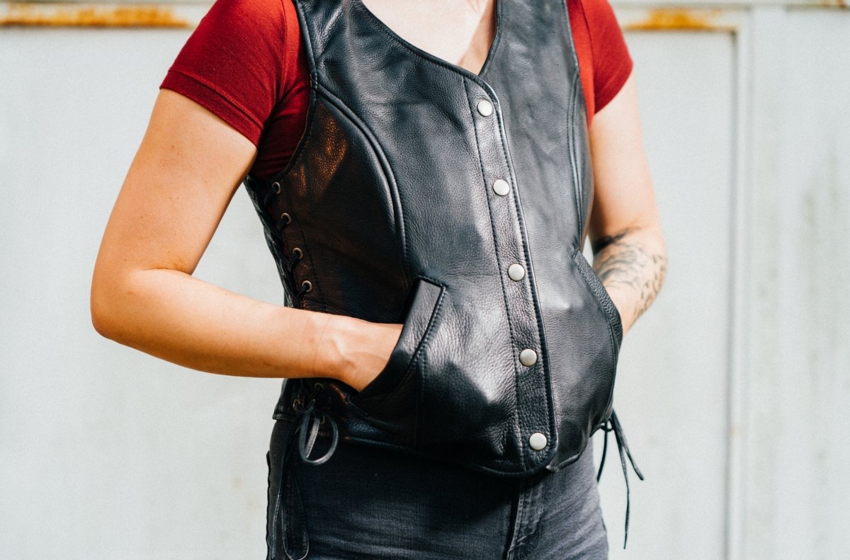 Honey Badger Women's Motorcycle Leather Vest Women's Leather Vest Vests