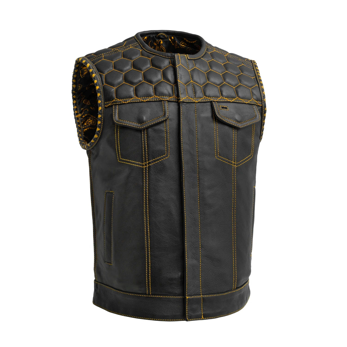 Hornet Men's Club Style Leather Vest Men's Leather Vest Vests Gold S