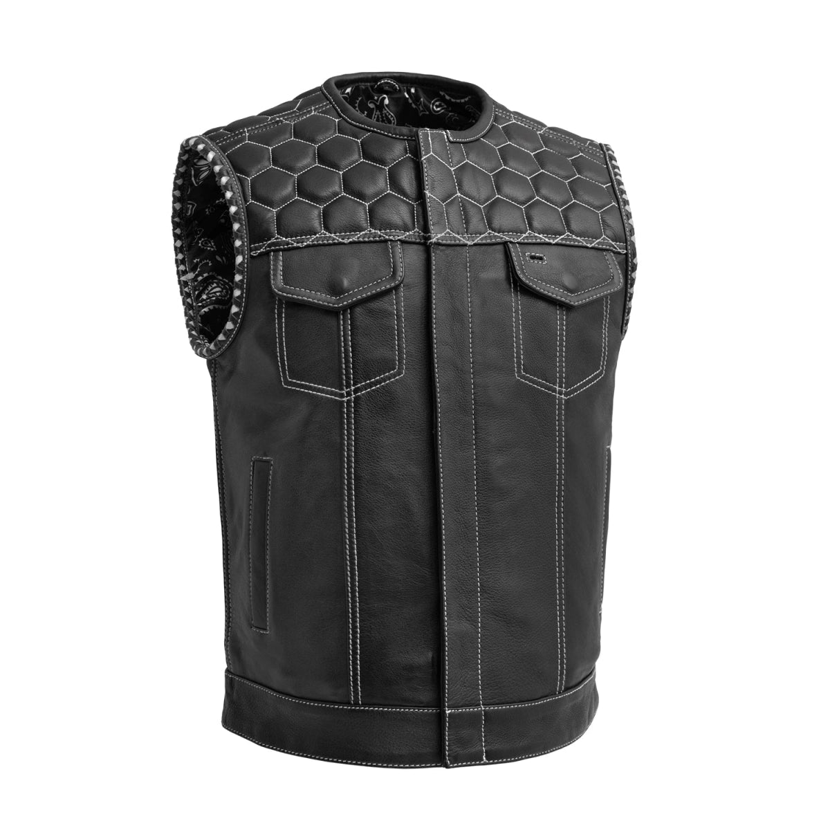 Hornet Men's Club Style Leather Vest Men's Leather Vest Vests White S