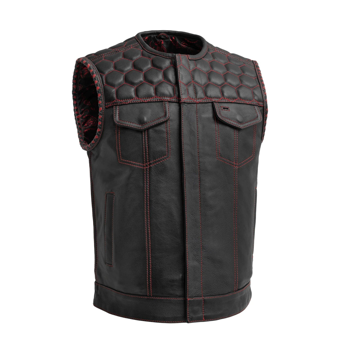 Hornet Men's Club Style Leather Vest Men's Leather Vest Vests Red S