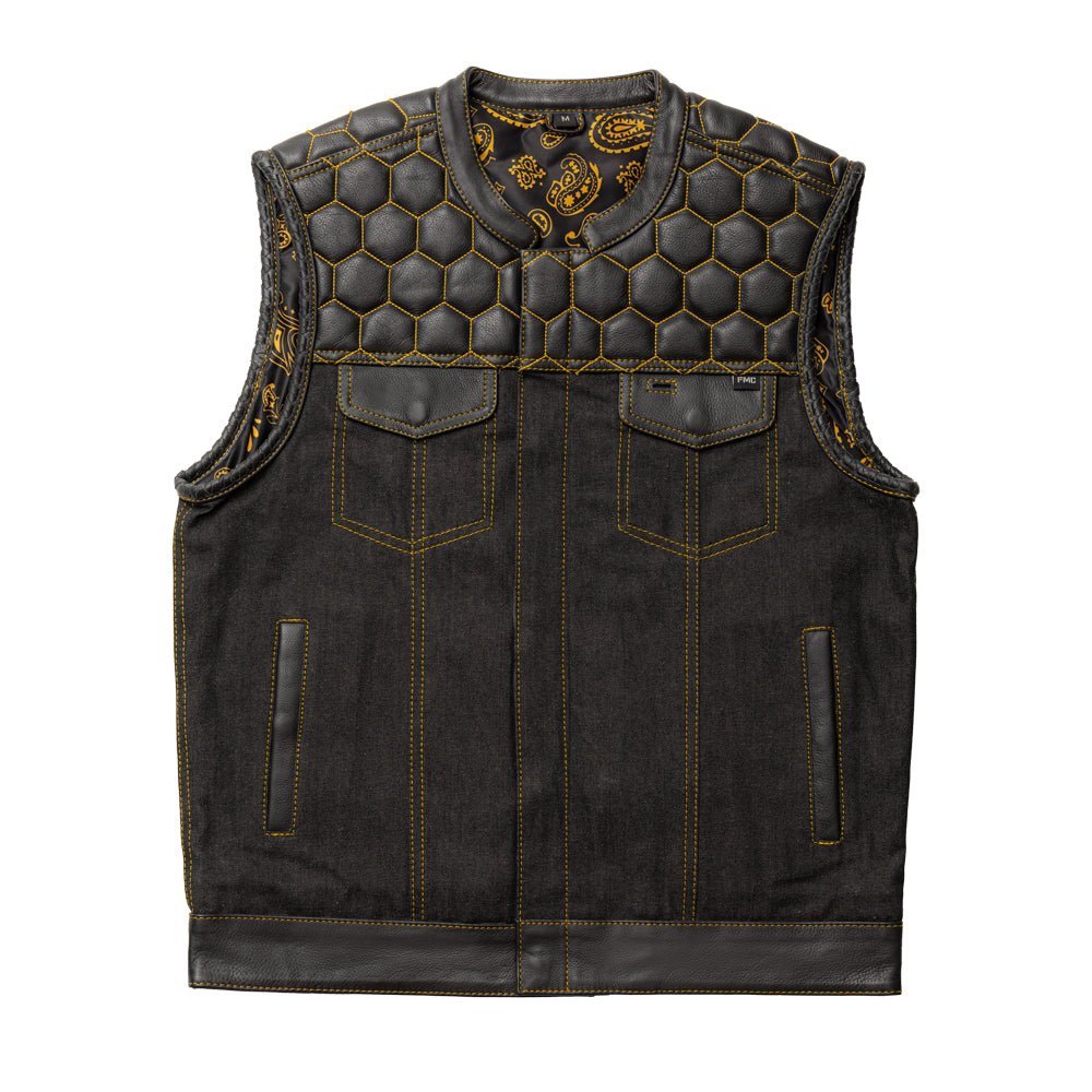 Stinger Biker Vest - 2024 Hunt Club Leather And Denim Vest - Bikers Vest - Motorcyclists Vest