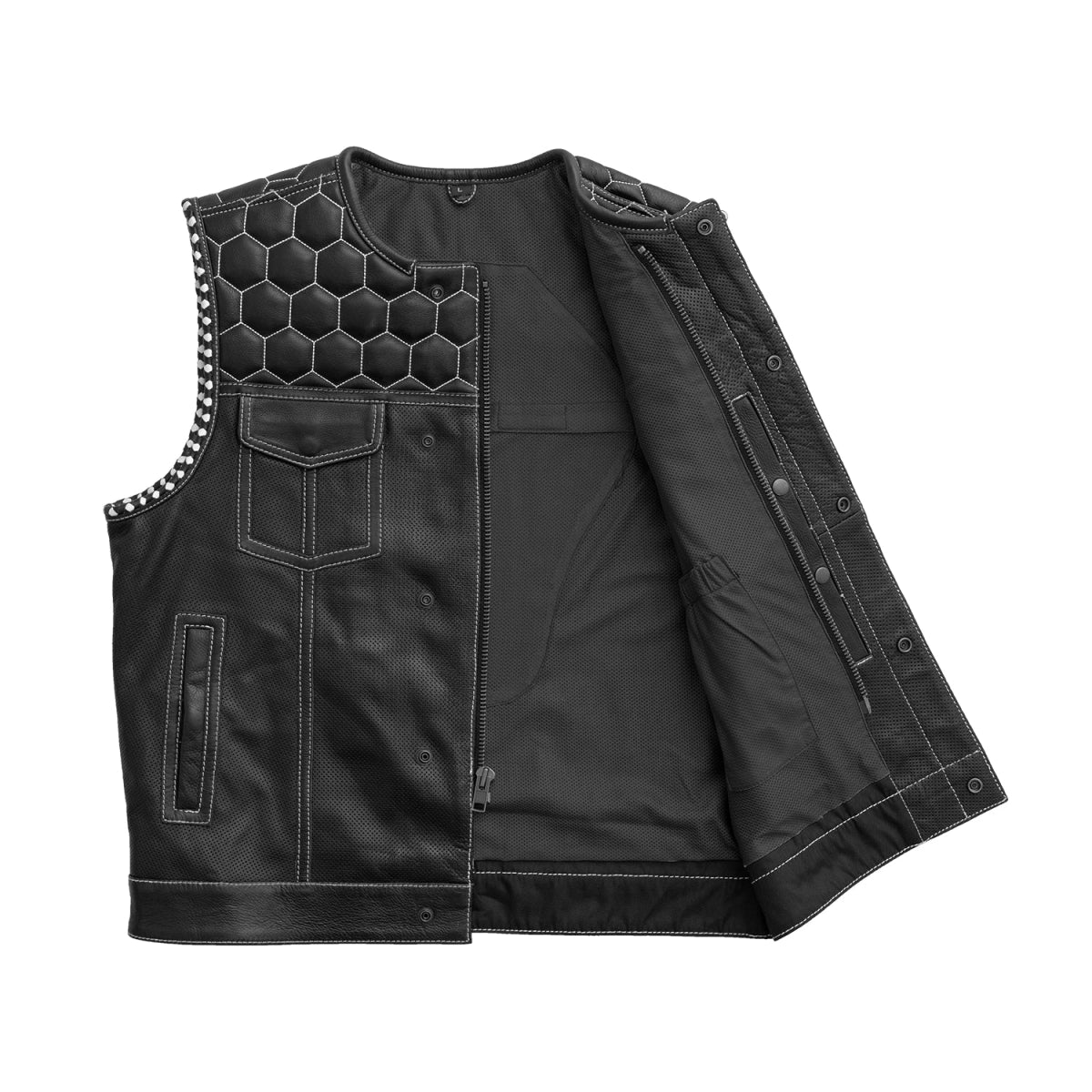 Hornet Perforated Men's Club Style Leather Vest Men's Perforated Leather Vest Vests