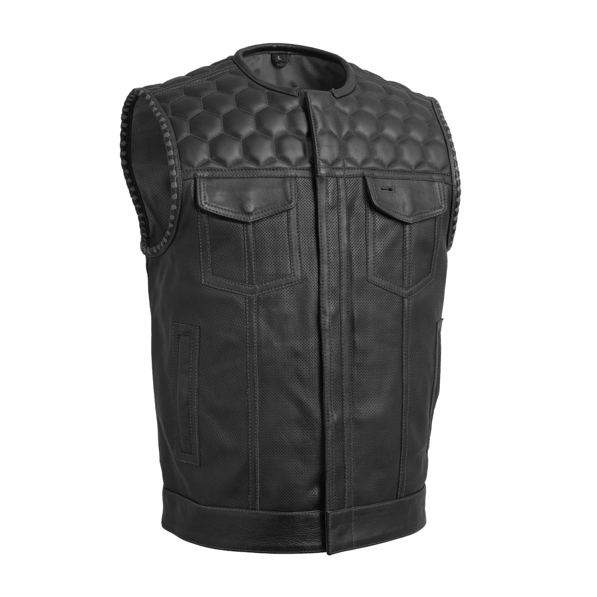 Hornet Perforated Men's Club Style Leather Vest Men's Perforated Leather Vest Vests Black Black S