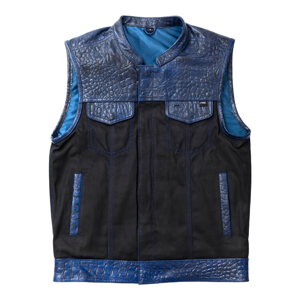 Horntail - Men's Leather/Denim Motorcycle Vest Factory Customs First Manufacturing Company S
